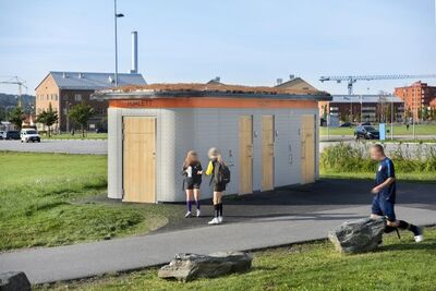 Public toilet at athletic field